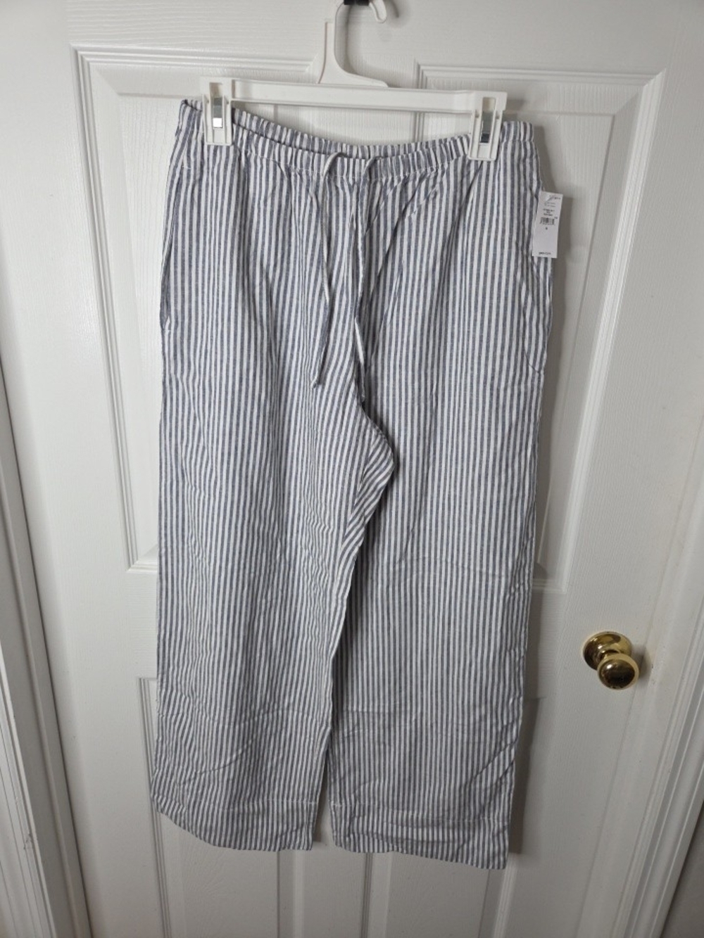 GAP Linen Blend Blue and White Striped Wide Leg Pants